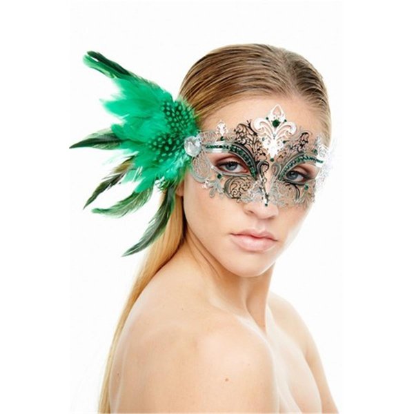 Supriseitsme Classic Crowne Silver Laser Cut Masquerade Mask with Green Flower Arrangement One Size SU1587162